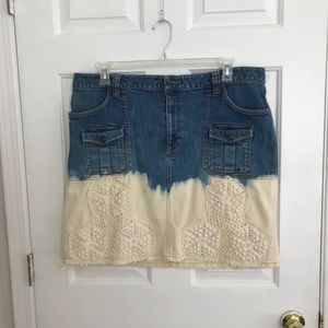 Upcycled Old Navy Boho Festival Concert Dip-Dye Crochet Denim Skirt Size 16/18